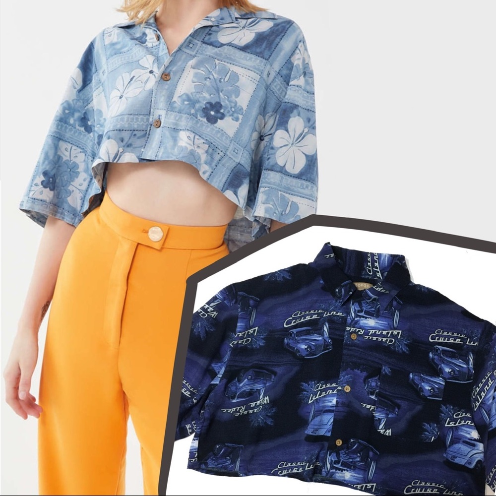 🚫SOLD Vintage Cropped Hawaiian Button-Up Shirt